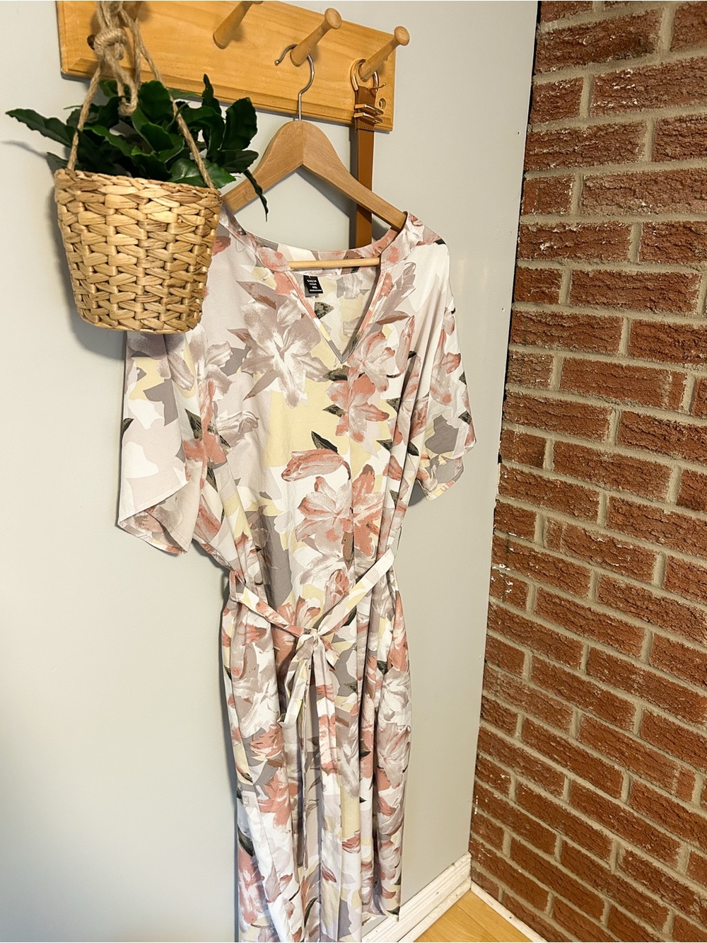 SHEIN Floral Maxi Dress in Blush, Cream, and Soft Gray